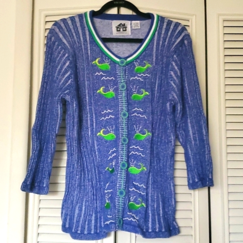 Like new! Storybook knits beaded splashing whales buttoned sweater